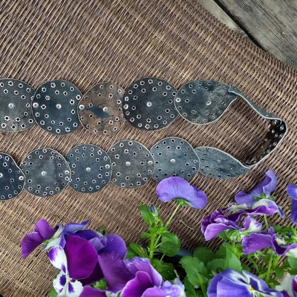 vintage 80s sterling silver boho black leather belt 🎈HOST PICK🎈 - Picture 6 of 10